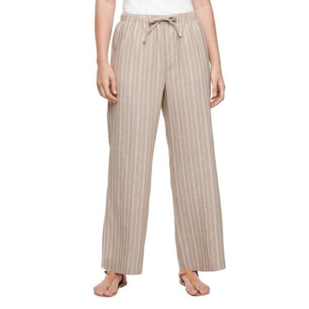 NWOT Gap Striped Linen Blend Wide Leg Pants Beige - Size XL